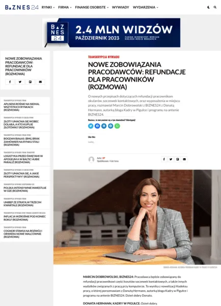 Kadry w pigułce - prawo pracy, kadry, finanse dla Twojej firmy. Donata Hermann: Zrzut ekranu 2023 11 21 o 14.24.07
